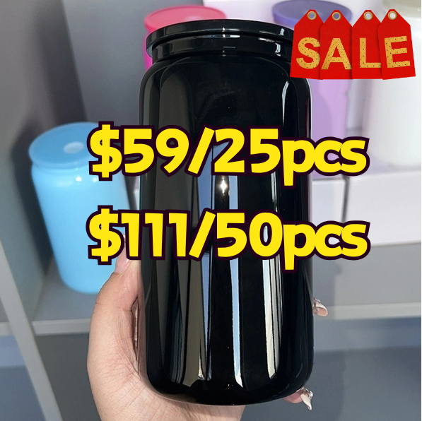 NEW USA RTS 16oz Sublimation Black Glass Can Free Shipping (25PCS)