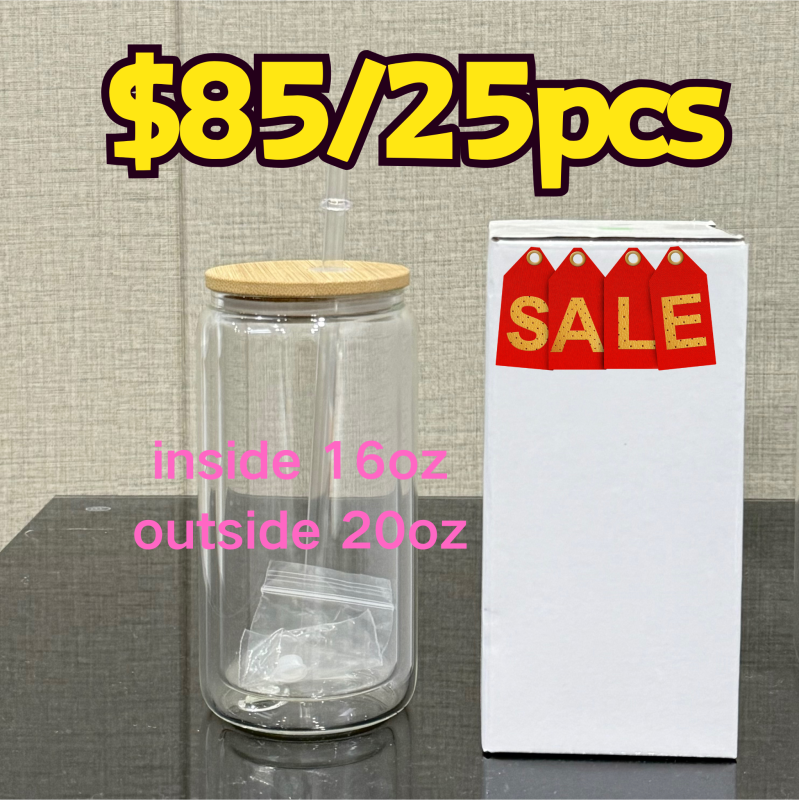 US RTS 20oz Sublimation Double Wall Snow Globe Glass Cup Free Shipping(25PCS)
