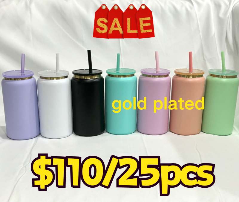 NEW US RTS 16oz Stainless Steel Gold Plated Vacuum Tumbler Can Free Shipping (25PCS)