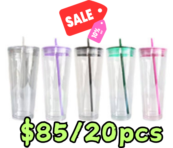 NEW US RTS 24oz Double Walled Snowglobe Acrylic Plastic Cups Free Shipping (pre-drilled and with plugs) (20PCS)