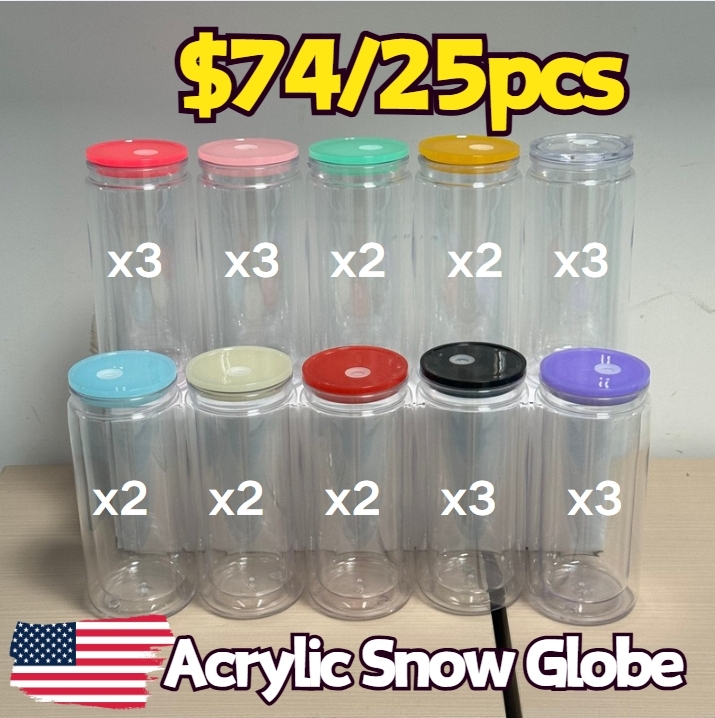 NEW US RTS 16oz Acrylic Plastic Snowglobe Can Double Walled Cup Free Shipping (25PCS)