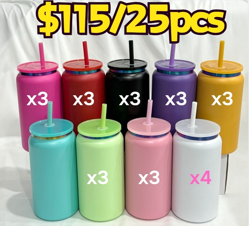US RTS 16oz Powder Coated Rainbow Plated Can Stainless Steel Free Shipping (25PCS)