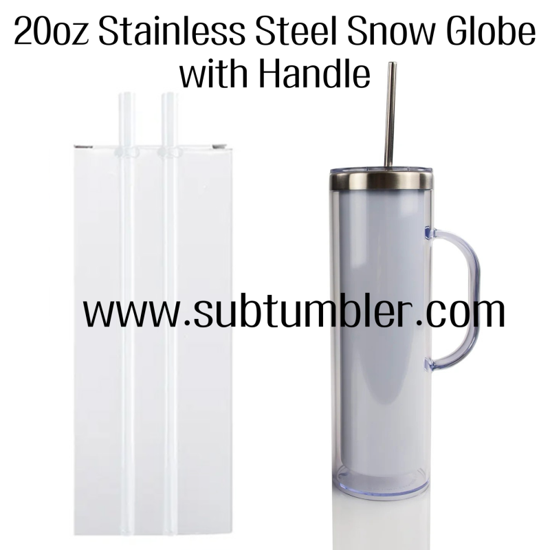 China Pre-sale 20oz Sublimation Snow Globe Tumbler Stainless Steel Skinny with Handle Straight Snowglobe Tumblers (25pcs/50pcs)