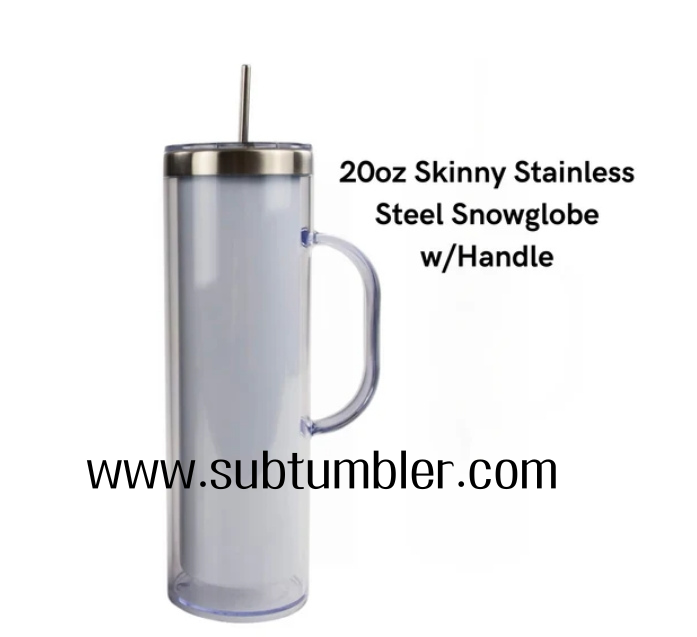 China Pre-sale 20oz Sublimation Snow Globe Tumbler Stainless Steel Skinny with Handle Straight Snowglobe Tumblers (25pcs/50pcs)