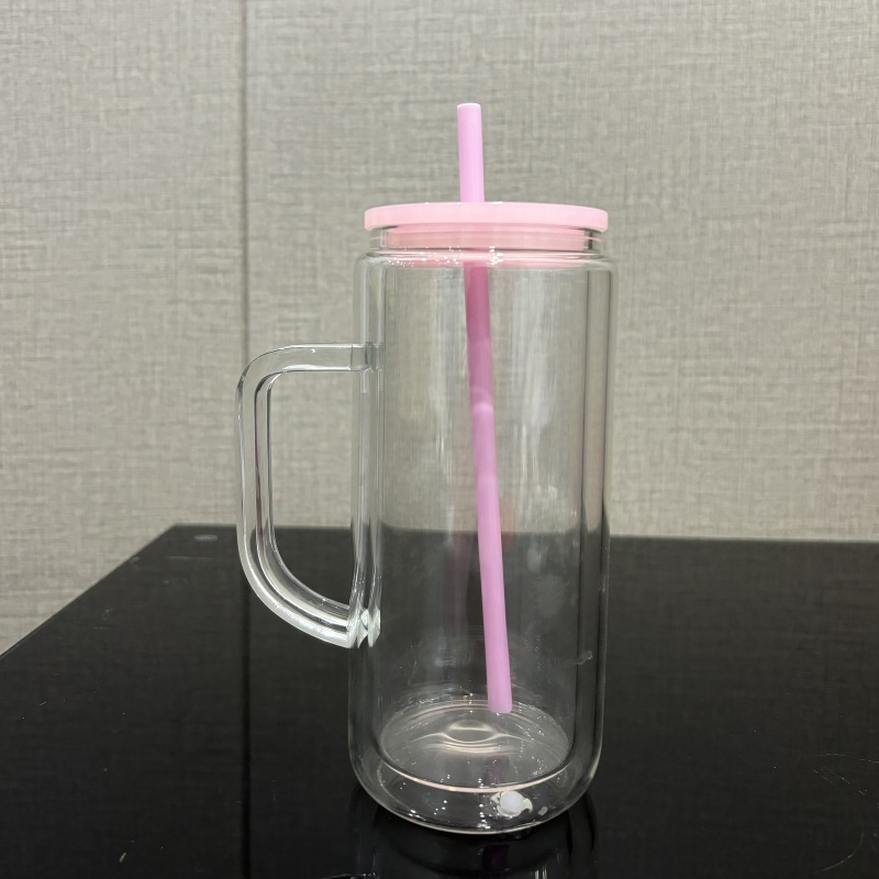 US RTS 20oz Sublimation Pre-drilled Snow Globe Tumbler Double Walled Glass Cup with Handle Free Shipping (25PCS)