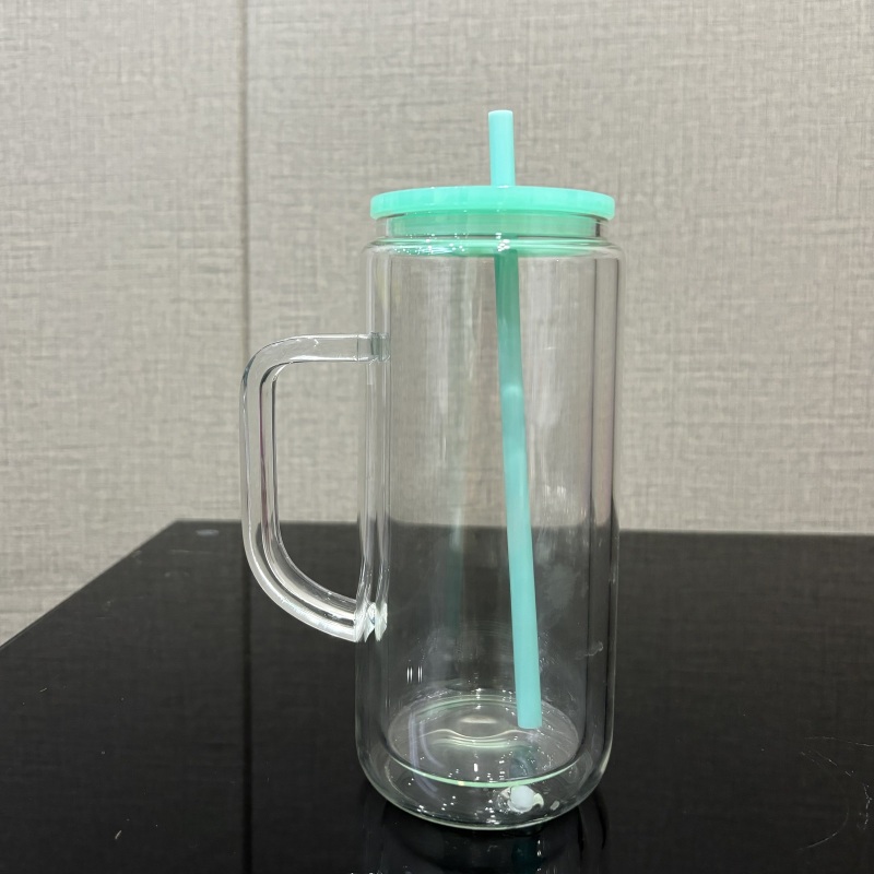 US RTS 20oz Sublimation Pre-drilled Glass Snow Globe Tumbler Cup Double Walled Tumbler with Handle Free Shipping (25PCS)