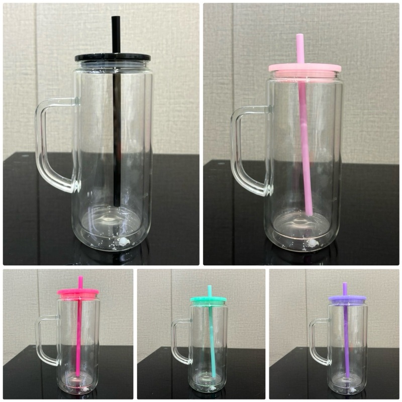 US RTS 20oz Sublimation Pre-drilled Glass Snow Globe Tumbler Cup Double Walled Tumbler with Handle Free Shipping (25PCS)