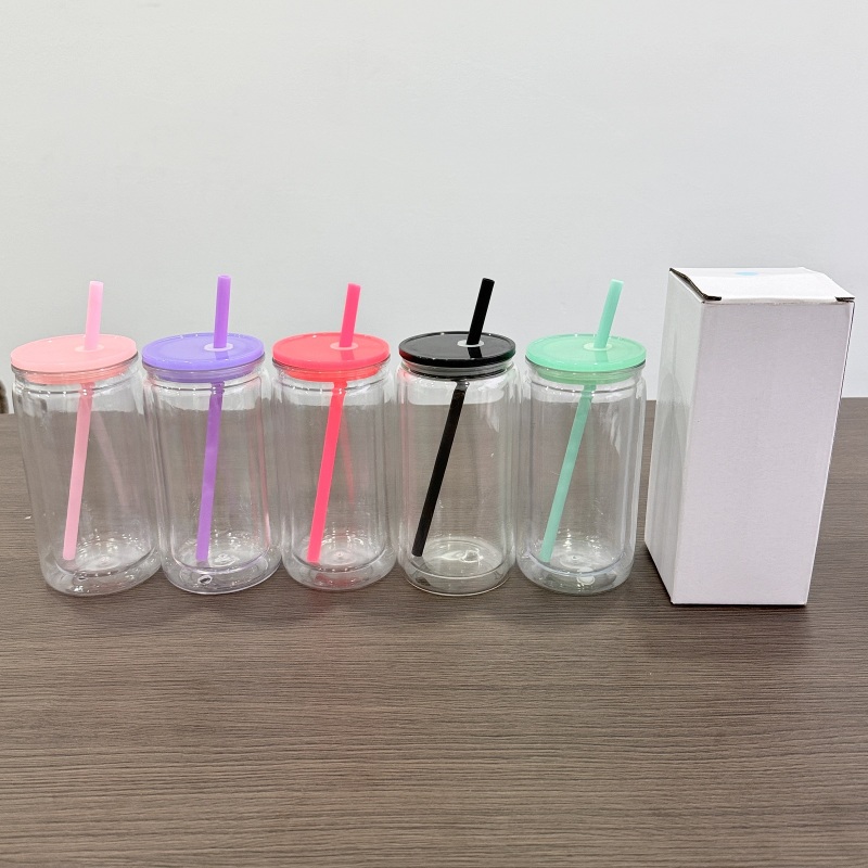 US RTS 16oz Sublimation Pre-drilled Glass Snow Globe Tumbler Double Wall Snowglobe Glass Cup Free Shipping(25PCS)