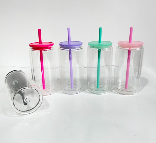 US RTS 16oz Sublimation Pre-drilled Glass Snow Globe Tumbler Double Wall Snowglobe Glass Cup Free Shipping(25PCS)