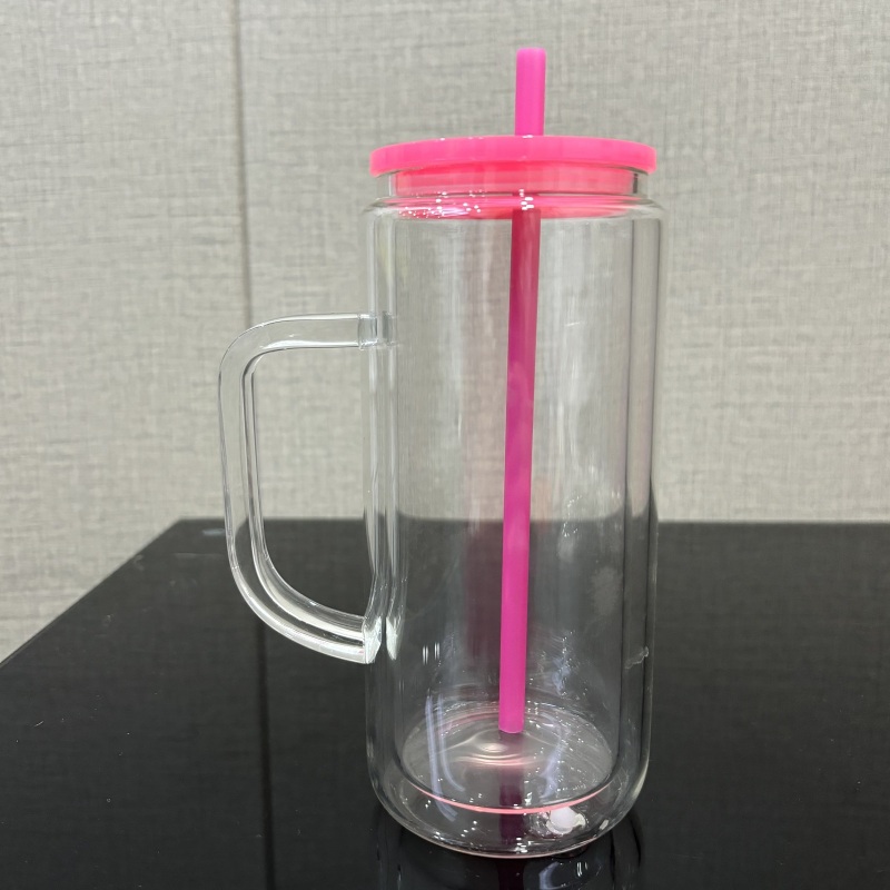 US RTS 20oz Sublimation Pre-drilled Glass Snow Globe Tumbler Cup Double Walled Tumbler with Handle Free Shipping (25PCS)