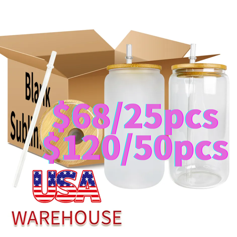 US RTS 16oz Sublimation Frosted/Clear Glass Libby Can Cup Free Shipping (25PCS/50PCS)