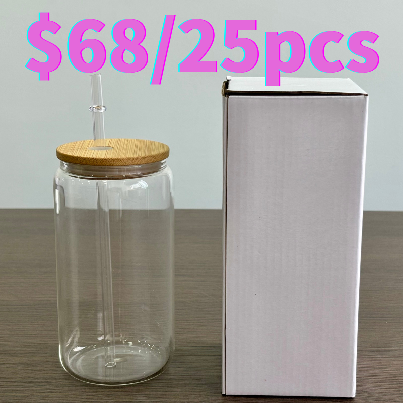 US RTS 16oz Sublimation Frosted/Clear Glass Libby Can Cup Free Shipping (25PCS/50PCS)