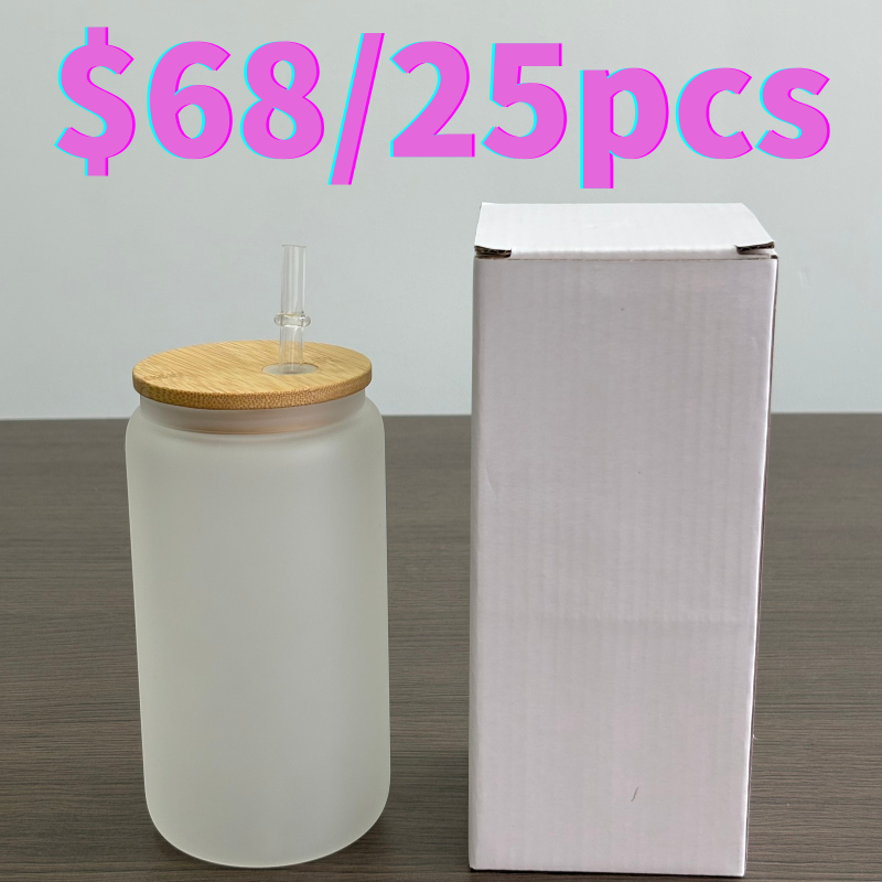 US RTS 16oz Sublimation Frosted/Clear Glass Libby Can Cup Free Shipping (25PCS/50PCS)