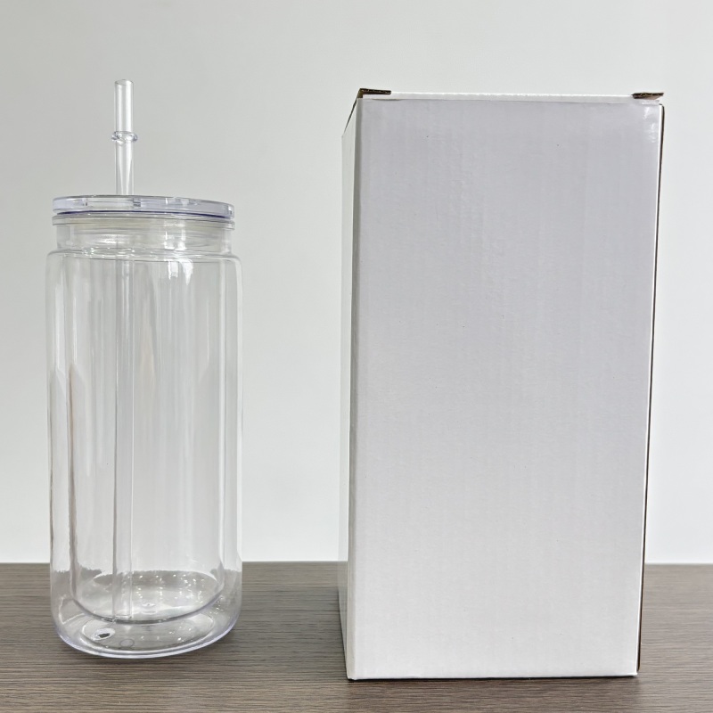 NEW China Warehouse 16oz Acrylic Plastic Snowglobe Can Double Walled Cup Free Shipping (50PCS)