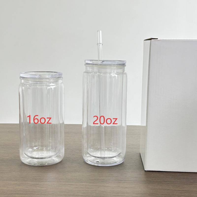 NEW US RTS 16oz/20oz Acrylic Plastic Snowglobe Can Double Walled Cup Free Shipping (25PCS)