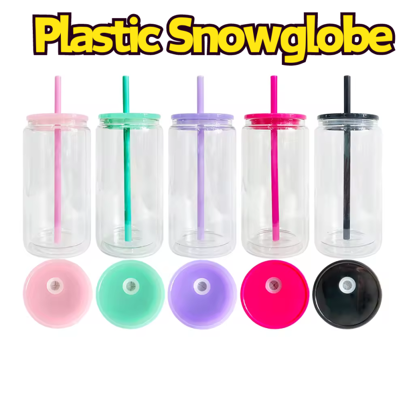NEW US RTS 16oz/20oz Acrylic Plastic Snowglobe Can Double Walled Cup Free Shipping (25PCS)
