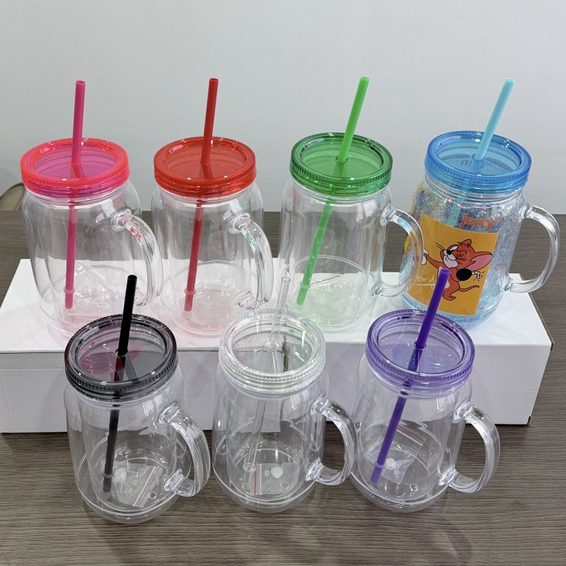 Inproved 20oz Acrylic Snow Globe Mason Jar 2.0 Pre-drilled Plastic Snowglobe Bottle Tumbler Colourful Lid & Straws with Plugs (25PCS)