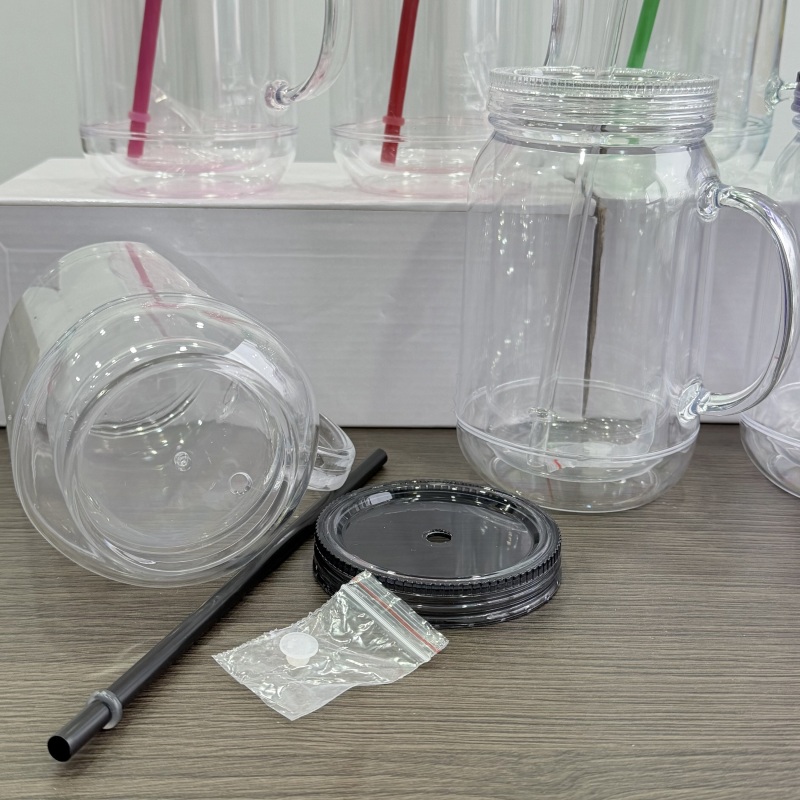 Inproved 20oz Acrylic Snow Globe Mason Jar 2.0 Pre-drilled Plastic Snowglobe Bottle Tumbler Colourful Lid & Straws with Plugs (25PCS)