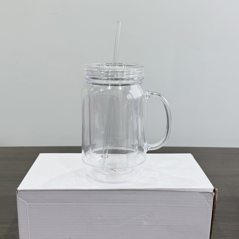 Inproved 20oz Acrylic Snow Globe Mason Jar 2.0 Pre-drilled Plastic Snowglobe Bottle Tumbler Colourful Lid & Straws with Plugs (25PCS)