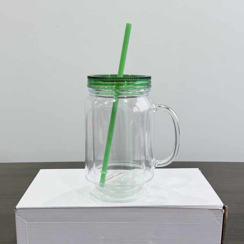 Inproved 20oz Acrylic Snow Globe Mason Jar 2.0 Pre-drilled Plastic Snowglobe Bottle Tumbler Colourful Lid & Straws with Plugs (25PCS)