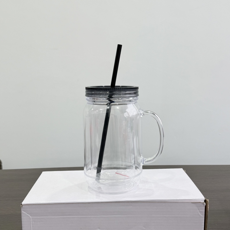 Inproved 20oz Acrylic Snow Globe Mason Jar 2.0 Pre-drilled Plastic Snowglobe Bottle Tumbler Colourful Lid & Straws with Plugs (25PCS)