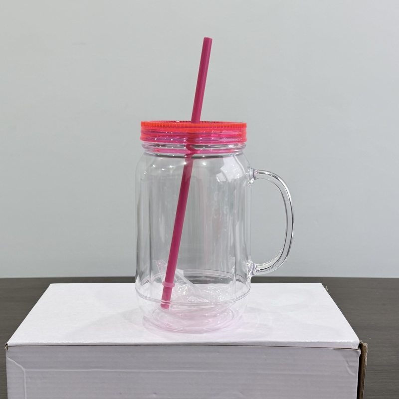 Inproved 20oz Acrylic Snow Globe Mason Jar 2.0 Pre-drilled Plastic Snowglobe Bottle Tumbler Colourful Lid & Straws with Plugs (25PCS)