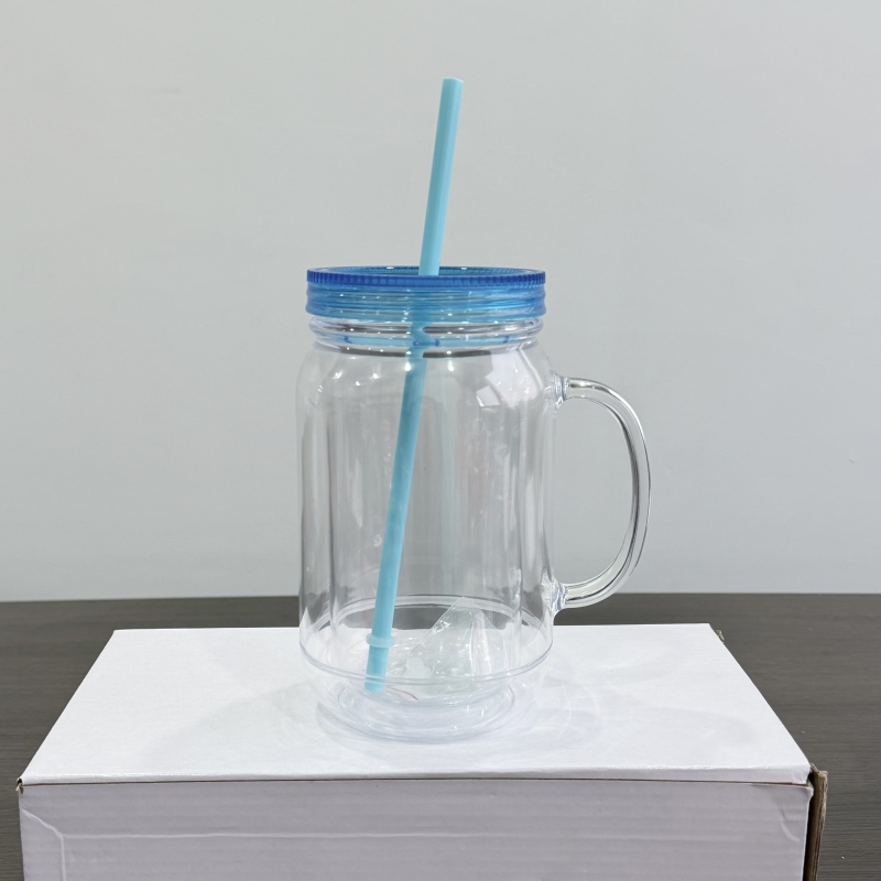Inproved 20oz Acrylic Snow Globe Mason Jar 2.0 Pre-drilled Plastic Snowglobe Bottle Tumbler Colourful Lid & Straws with Plugs (25PCS)