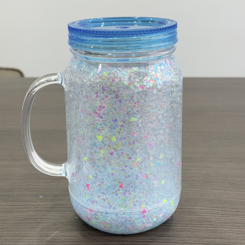 Inproved 20oz Acrylic Snow Globe Mason Jar 2.0 Pre-drilled Plastic Snowglobe Bottle Tumbler Colourful Lid & Straws with Plugs (25PCS)