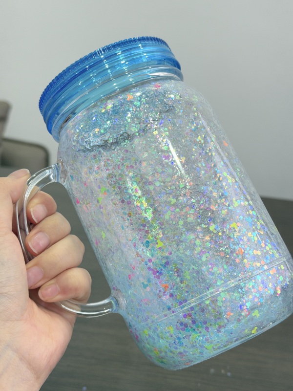 Inproved 20oz Acrylic Snow Globe Mason Jar 2.0 Pre-drilled Plastic Snowglobe Bottle Tumbler Colourful Lid & Straws with Plugs (25PCS)