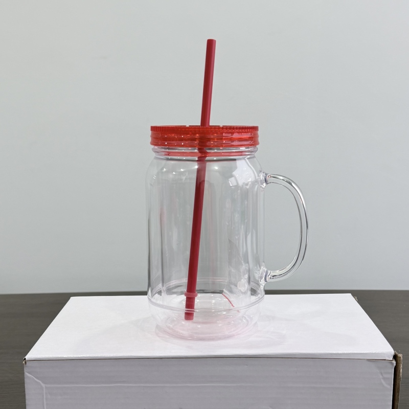 Inproved 20oz Acrylic Snow Globe Mason Jar 2.0 Pre-drilled Plastic Snowglobe Bottle Tumbler Colourful Lid & Straws with Plugs (25PCS)