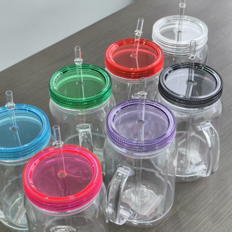 Inproved 20oz Acrylic Snow Globe Mason Jar 2.0 Pre-drilled Plastic Snowglobe Bottle Tumbler Colourful Lid & Straws with Plugs (25PCS)