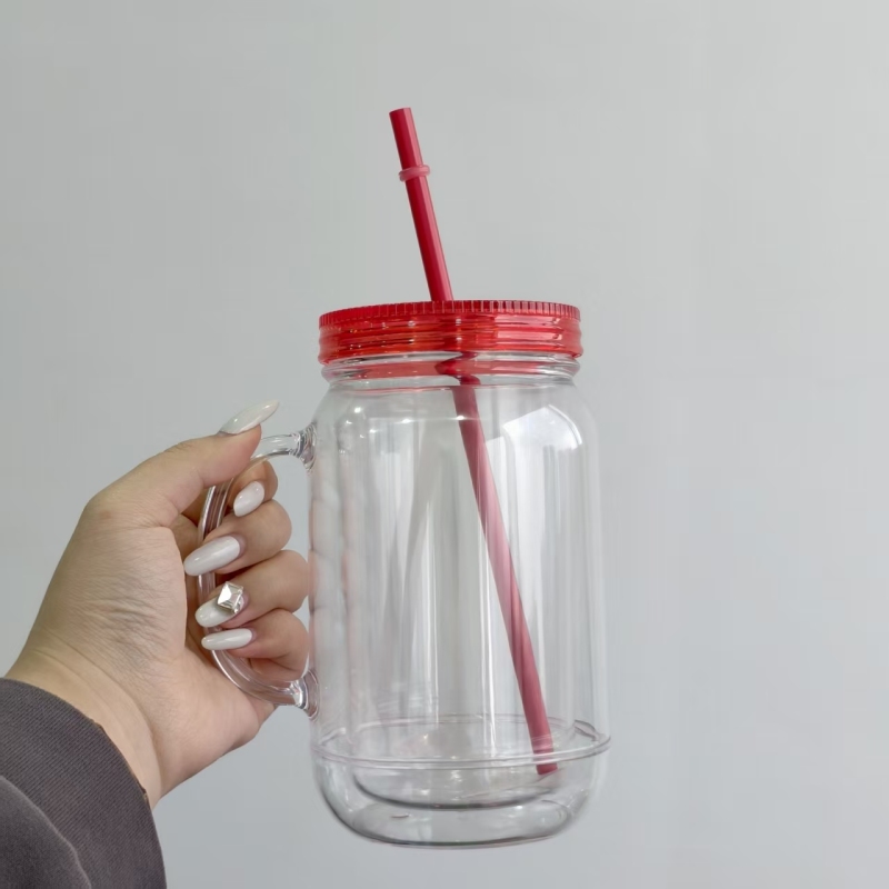 Inproved 20oz Acrylic Snow Globe Mason Jar 2.0 Pre-drilled Plastic Snowglobe Bottle Tumbler Colourful Lid & Straws with Plugs (25PCS)