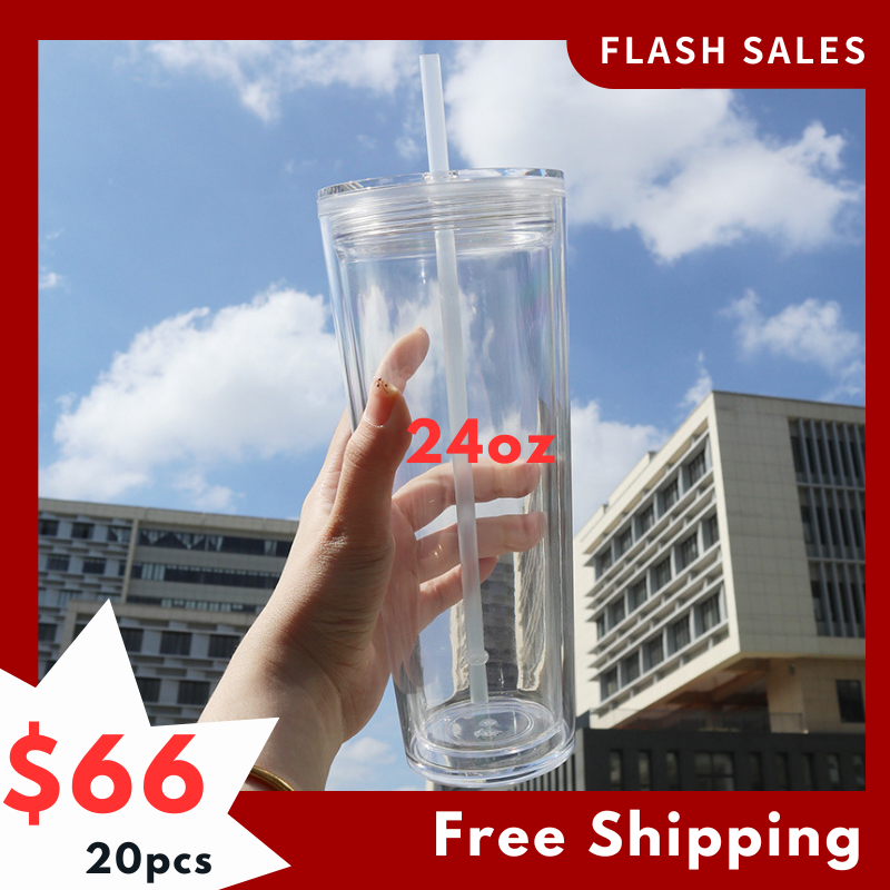 SALES  US RTS 16oz/24oz Double Walled Snowglobe Acrylic Plastic Cups Free Shipping (pre-drilled and with plugs) (20PCS)