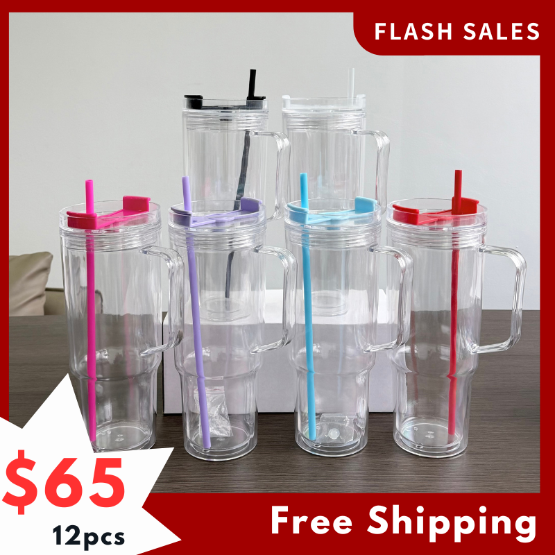 RTS China RTS 40oz Acrylic Pre-drilled Snow Globe Mug Plastic Snowglobe Botlle with Handle Free Shipping (20PCS)