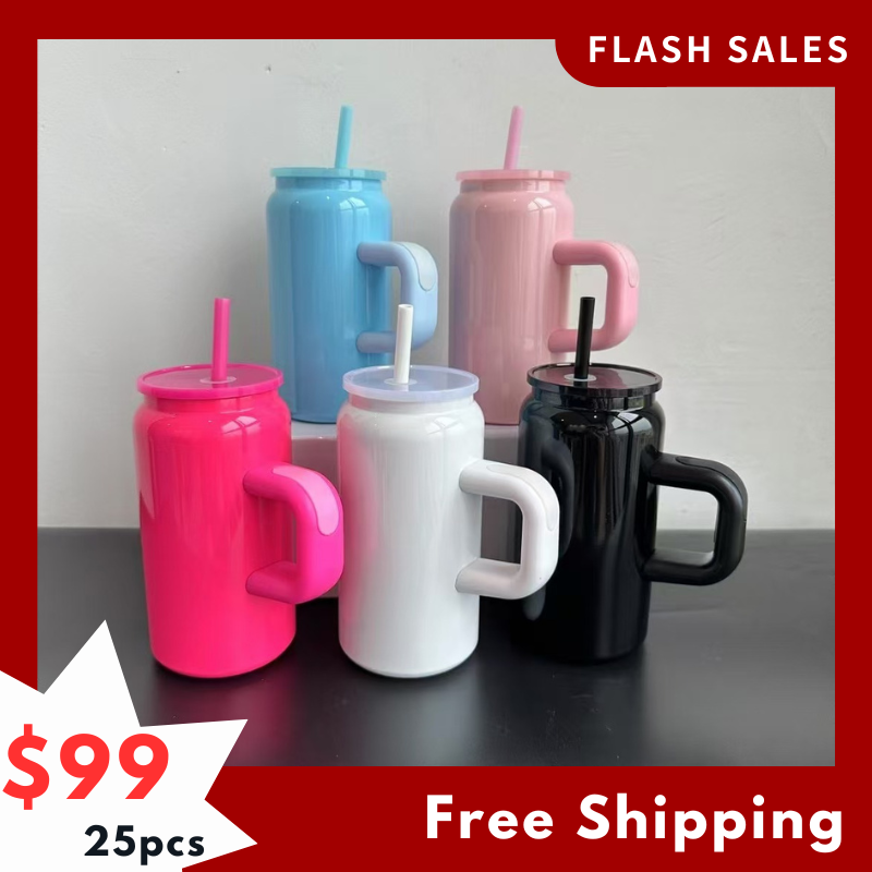 SALES US RTS 16oz Stainless Steel Sublimation Tumbler Can with Handle Free Shipping (25PCS)