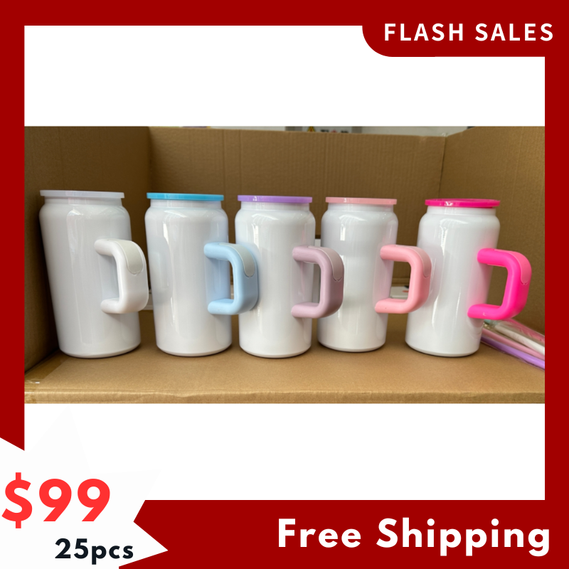 SALES US RTS 16oz Stainless Steel Sublimation Tumbler Can with Handle Free Shipping (25PCS)