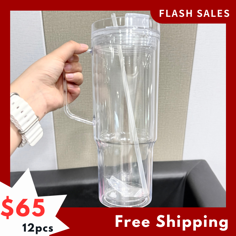 SALES US Warehouse RTS 40oz Acrylic Snowglobe Tumbler Pre-drilled Tumblers Plastic Snow Globe Cup Free Shipping (12PCS)