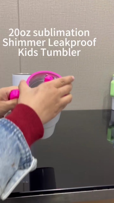 NEW China RTS 20oz Sublimation Shimmer Tumbler with Handle Stainless Steel Insulated Kids Cup with Handle Free Shipping (25PCS)