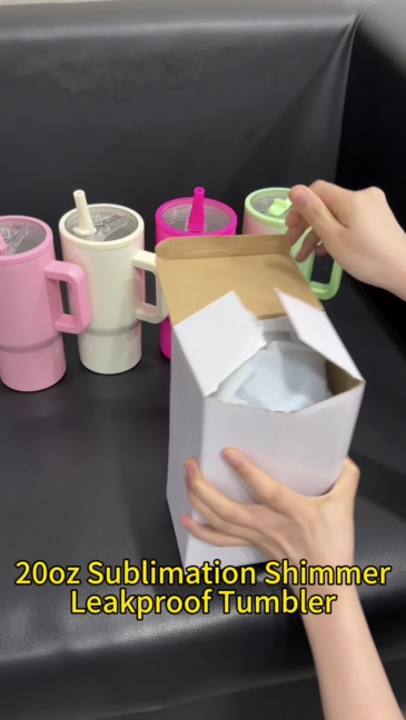 NEW China RTS 20oz Sublimation Colored Shimmer Tumbler with Leakproof Lid Stainless Steel Insulated Kids Cup with Handle Free Shipping (25PCS)