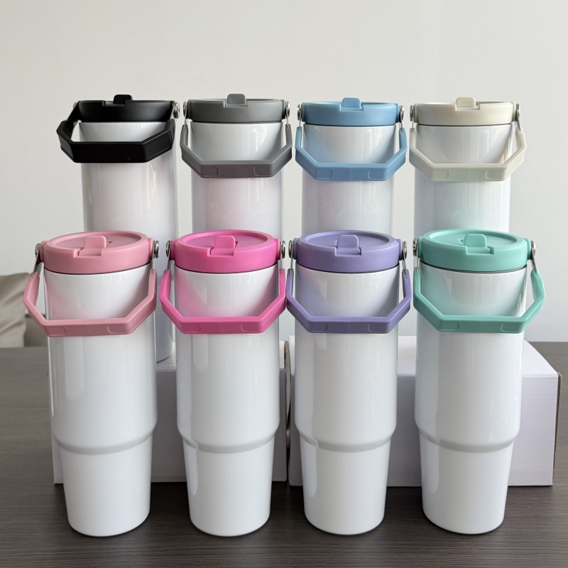 NEW China 30oz Sublimation Flip Top Tumbler Stainless Steel Insulated Bottle with Colored Leakproof Lid Free Shipping (25PCS)