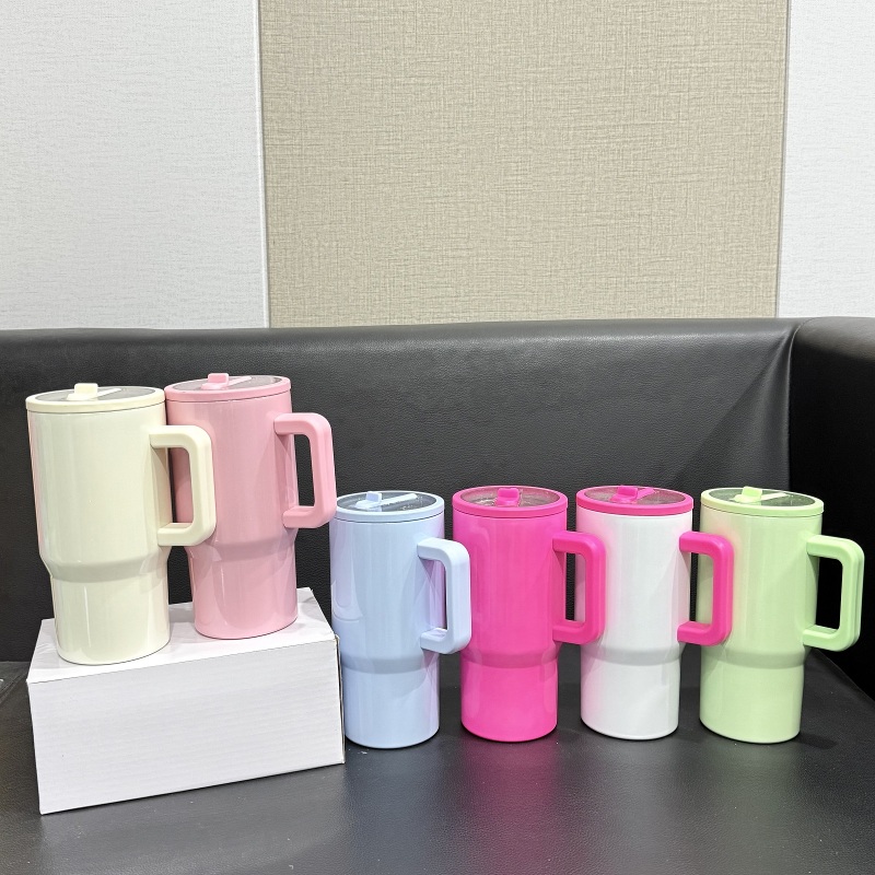 NEW China RTS 20oz Sublimation Colored Shimmer Tumbler with Leakproof Lid Stainless Steel Insulated Kids Cup with Handle Free Shipping (25PCS)