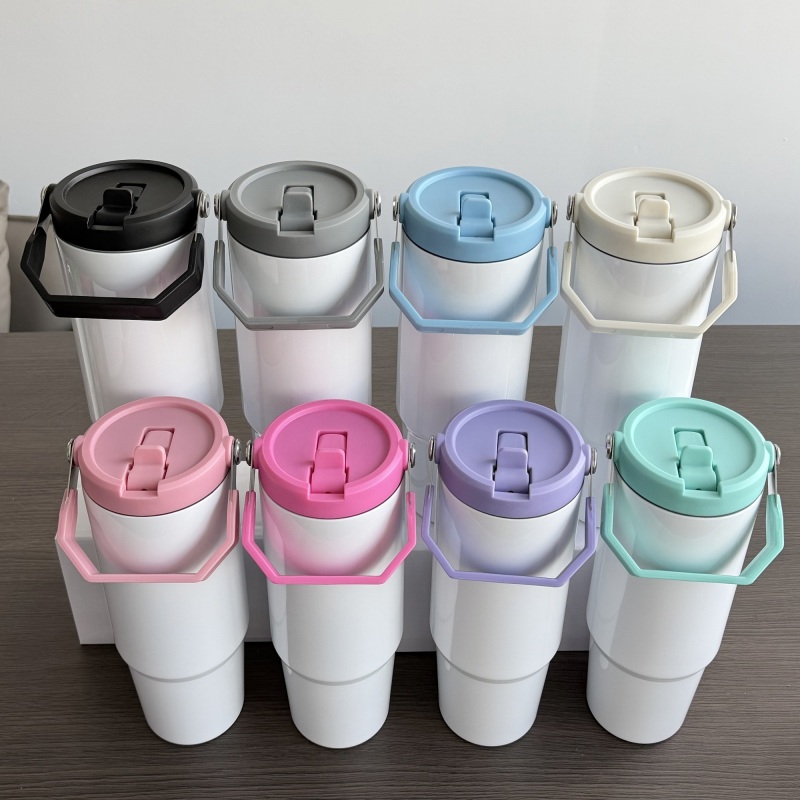 NEW China 30oz Sublimation Flip Top Tumbler Stainless Steel Insulated Bottle with Colored Leakproof Lid Free Shipping (25PCS)