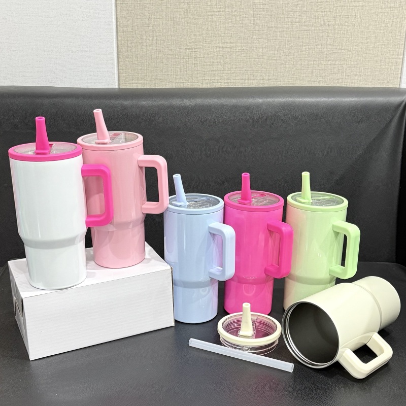 NEW China RTS 20oz Sublimation Colored Shimmer Tumbler with Leakproof Lid Stainless Steel Insulated Kids Cup with Handle Free Shipping (25PCS)