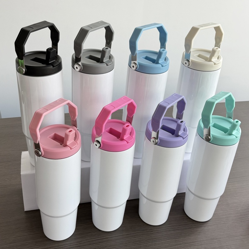 NEW China 30oz Sublimation Flip Top Tumbler Stainless Steel Insulated Bottle with Colored Leakproof Lid Free Shipping (25PCS)