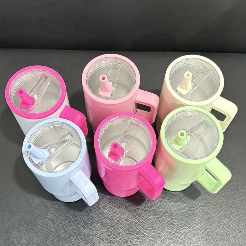 NEW China RTS 20oz Sublimation Colored Shimmer Tumbler with Leakproof Lid Stainless Steel Insulated Kids Cup with Handle Free Shipping (25PCS)