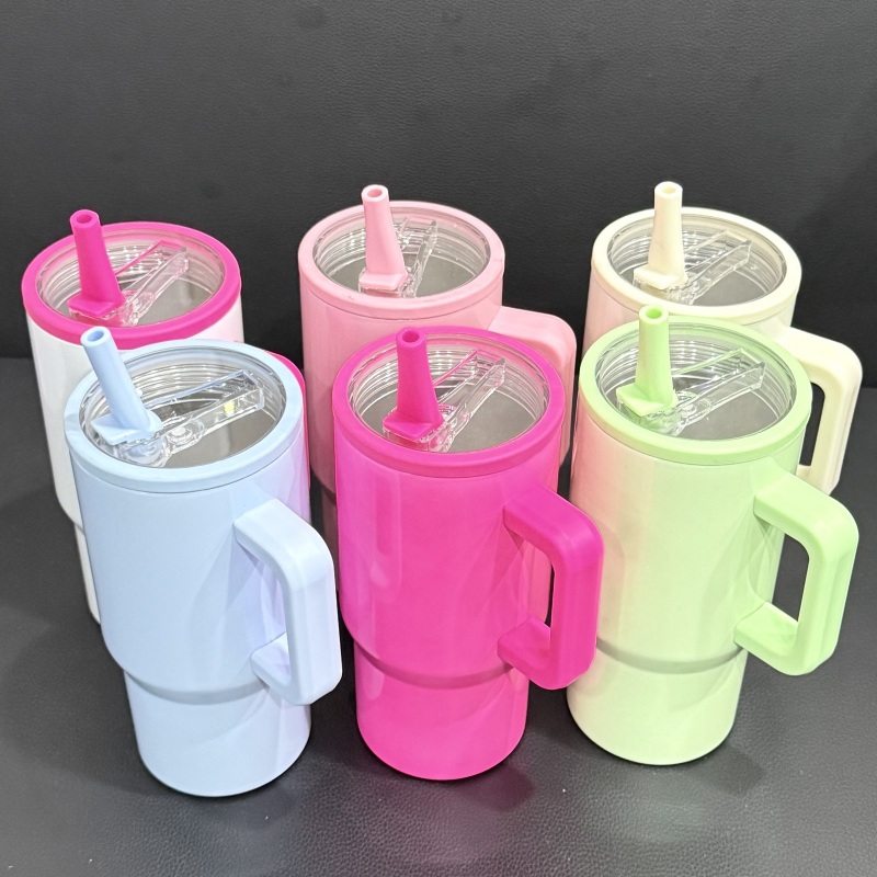 NEW China RTS 20oz Sublimation Colored Shimmer Tumbler with Leakproof Lid Stainless Steel Insulated Kids Cup with Handle Free Shipping (25PCS)