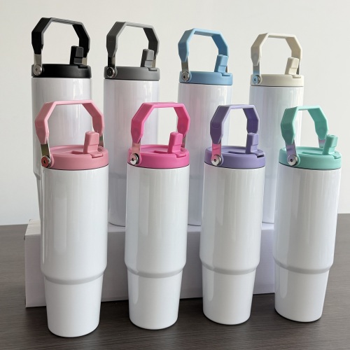 NEW China 30oz Sublimation Flip Top Tumbler Stainless Steel Insulated Bottle with Colored Leakproof Lid Free Shipping (25PCS)