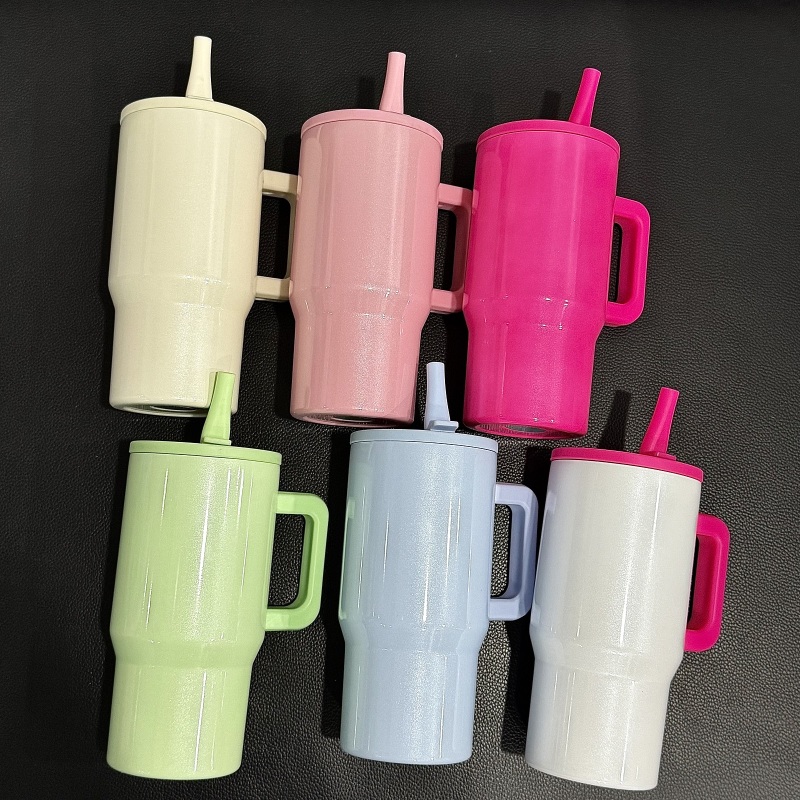 NEW China RTS 20oz Sublimation Colored Shimmer Tumbler with Leakproof Lid Stainless Steel Insulated Kids Cup with Handle Free Shipping (25PCS)