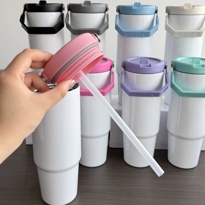 NEW China 30oz Sublimation Flip Top Tumbler Stainless Steel Insulated Bottle with Colored Leakproof Lid Free Shipping (25PCS)