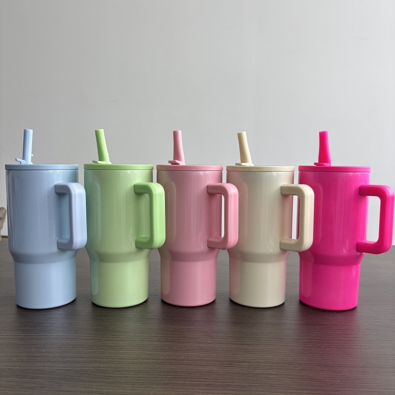 NEW China RTS 20oz Sublimation Colored Shimmer Tumbler with Leakproof Lid Stainless Steel Insulated Kids Cup with Handle Free Shipping (25PCS)